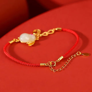 Buddha Gift 925 Sterling Silver Year of the Rabbit Hetian White Jade Luck Blessing Red String Bracelet