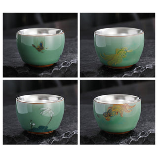 Buddha Gift Butterfly Goldfish Lotus Koi Fish Ceramic Teacup Kung Fu Tea Cup 120ml