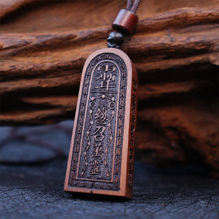 Buddha Gift Lightning Struck Jujube Wood Taoist Five Thunder Order Luck Protection Necklace Pendant