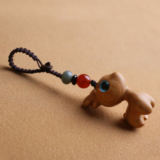 Buddha Gift Sandalwood Small Leaf Red Sandalwood Ebony Wood Green Sandalwood Lucky Mini Deer Carved Protection Key Chain Phone Hanging Decoration