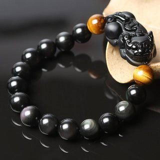 Buddha Gift FengShui PiXiu Rainbow Obsidian Tiger Eye Wealth Bracelet