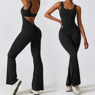 Buddha Gift Women Workout Sleeveless Jumpsuit Flare Pants Sports Fitness Yoga Bodysuit
