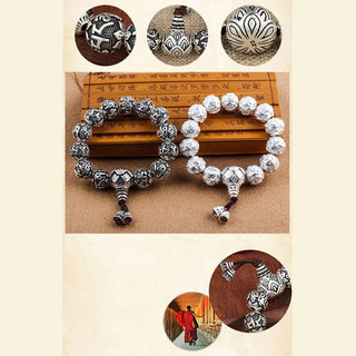 Buddha Gift Tibetan Om Mani Padme Hum Carved Alloy Beads Amulet Bracelet