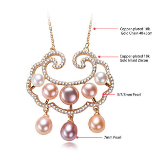 Buddha Gift 18K Gold Plated Natural Pearl Chinese Lock Charm Sincerity Necklace Pendant