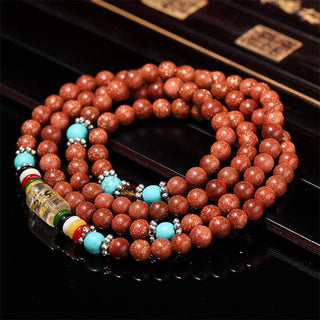 Buddha Gift 108 Mala Beads Goldstone Om Mani Padme Hum Swastika Confidence Bracelet