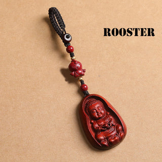Buddha Gift Small Leaf Red Sandalwood Buddha Cinnabar Chinese Zodiac Amulet Protection Key Chain