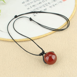 Buddha Gift Red Agate Bead Confidence Leather Rope Necklace Pendant
