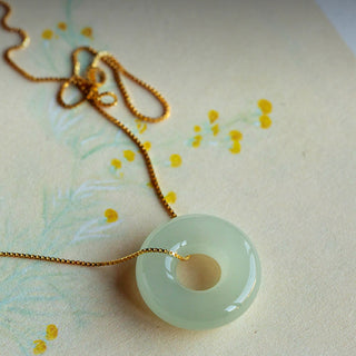 Buddha Gift Natural Round Jade Peace Buckle Luck Abundance Necklace Pendant
