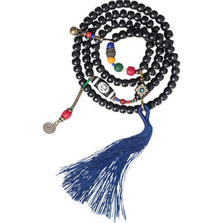 Buddha Gift 108 Beads Mala Ebony Wood Dzi Bead Copper Balance Tassel Bracelet