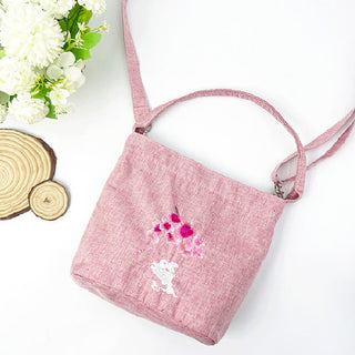 Buddha Gift Embroidery Wisteria Plum Lotus Cherry Blossom Cotton Linen Canvas Tote Crossbody Bag Shoulder Bag Handbag
