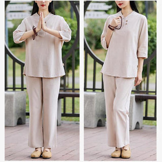 Buddha Gift 2Pcs Shirt Top Pants Meditation Zen Tai Chi Cotton Linen Clothing Women's Set