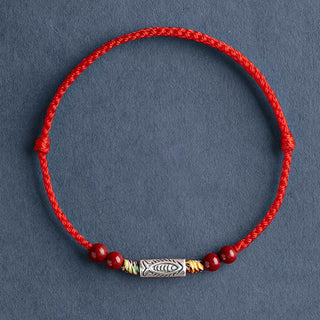 Buddha Gift 925 Sterling Silver Koi Fish Cinnabar Bead Wealth Handcrafted Braided Bracelet Anklet