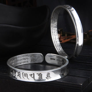 Buddha Gift 999 Sterling Silver Om Mani Padme Hum Heart Sutra Love Peace Bracelet Bangle