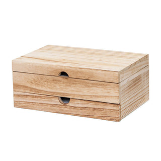 Buddha Gift Retro Beige Wooden Jewelry Box Two-Layer Jewelry Storage Box With Mirror