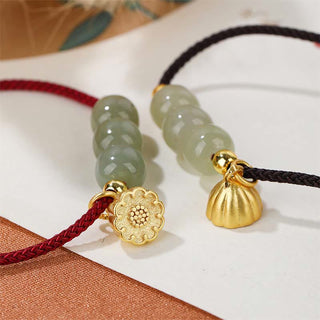 Buddha Gift Handmade Hetian Jade Bead Lotus Pod Prosperity Luck Braided Bracelet