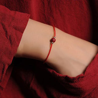 Buddha Gift 14K Gold Plated Natural Cinnabar Blessing String Braided Bracelet
