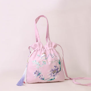 Buddha Gift Suzhou Embroidery Lotus Deer Epiphyllum Peony Rabbit Cotton Linen Tote Crossbody Bag Shoulder Bag Handbag
