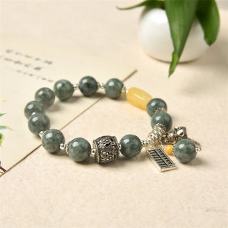Buddha Gift 925 Sterling Silver Cyan Jade Amber Abacus Lucky Cat Success Bracelet