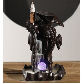 Buddha Gift Nordic Dragon Ceramic Backflow Smoke Fountain Meditation Healing Incense Burner Led Ball Decoration
