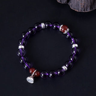 Buddha Gift 925 Sterling Silver Natural Amethyst Red Agate Lotus Positive Bracelet