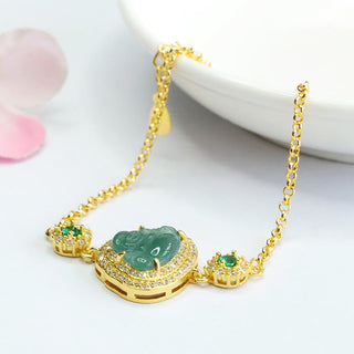 Buddha Gift Laughing Buddha Green Jade Zircon Luck Chain Bracelet