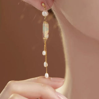 Buddha Gift 925 Sterling Silver Posts Shoushan Stone Pearl Healing Drop Earrings