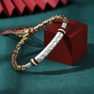 Buddha Gift 999 Sterling Silver Om Mani Padme Hum Protection Strength String Bracelet