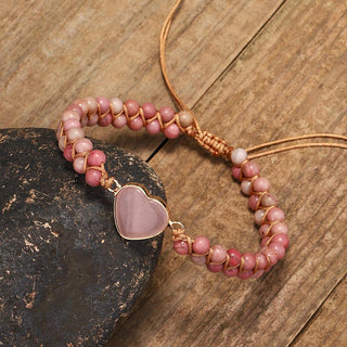 Buddha Gift Natural Rhodonite Love Heart Healing Bracelet