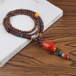 Buddha Gift Tibetan Wenge Wood Bodhi Seed Agate Balance Peace Necklace Pendant