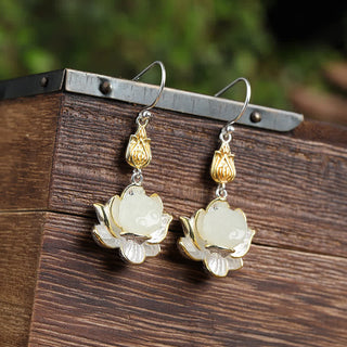 Buddha Gift White Jade Protection Harmony Drop Earrings