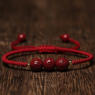 Buddha Gift Handmade Cinnabar Om Mani Padme Hum Engraved Beads Blessing Braided Bracelet
