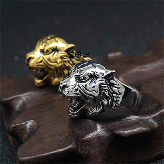 Buddha Gift Men's Animal Tiger Head Titanium Steel Balance Calm Punk Rock Biker Ring