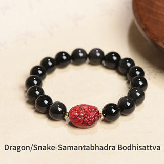 Buddha Gift Chinese Zodiac Natal Buddha Natural Black Obsidian Cinnabar Purification Bracelet