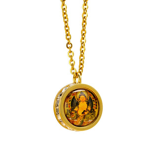 Buddha Gift Tibetan Yellow God Of Wealth Green Tara Buddha Serenity Titanium Steel Necklace Pendant