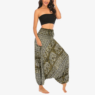Buddha Gift Two Style Wear Elephant Pattern Loose Smocked Harem Trousers Jumpsuit Women's Yoga Pants