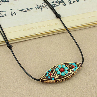 Buddha Gift Tibet Turquoise Bead Marquise Pattern Protection Strength Necklace Pendant