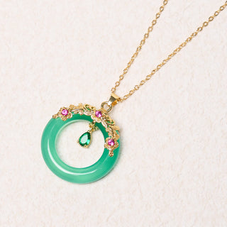 Buddha Gift Green Chalcedony Peace Buckle Design Strength Necklace Pendant