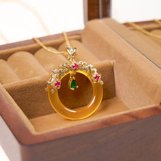 Buddha Gift Green Chalcedony Peace Buckle Design Strength Necklace Pendant