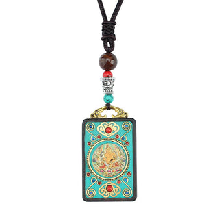 Buddha Gift Tibet God Of Wealth Money Tree Golden Phoenix Thangka Ebony Peace Necklace Pendant