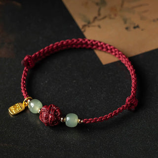 Buddha Gift Natural Cinnabar Chinese Zodiac Hetian Jade Fu Character Luck Rope Bracelet