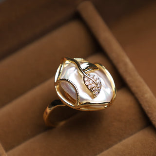 Buddha Gift Pearl Copper Plated Gold Flower Happiness Wealth Ring