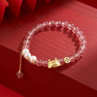Buddha Gift Year of the Dragon Dumpling Natural Red Agate Garnet Hetian Jade Fu Character Luck Success Bracelet