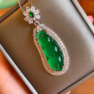 Buddha Gift Fortune Bean Cyan Jade Luck Necklace Pendant