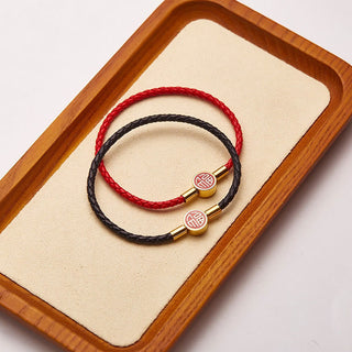 Buddha Gift Fu Character Blessing Fortune Leather Buckle Bracelet