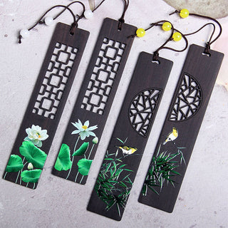 Buddha Gift Green Lotus Bamboo Oriole Ebony Wood Bookmarks With Gift Box