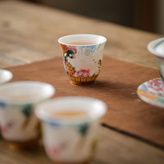 Buddha Gift Dragon Phoenix Flowers Ceramic Teacup Kung Fu Tea Cup 50ml