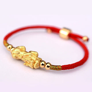 Buddha Gift 24K Gold-Plated PiXiu Luck Red String Bracelet