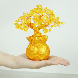 Buddha Gift Natural Citrine Money Tree Gemstone Ornament - Feng Shui for Prosperity