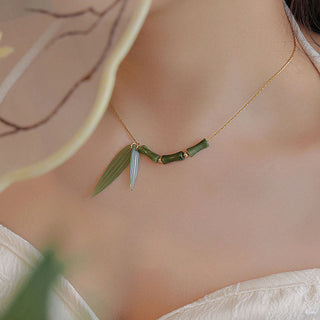 Buddha Gift Bamboo Leaf Jade Design Wealth Necklace Pendant