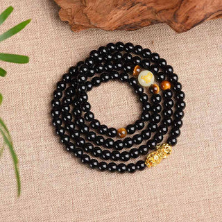 Buddha Gift Chinese Zodiac Obsidian PiXiu Protection Mala Bracelet